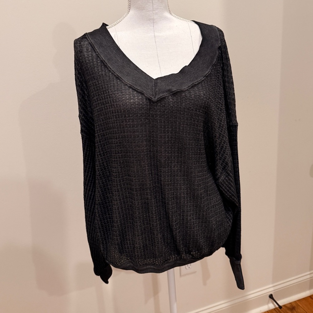 Free People Black Textured Tunic Top